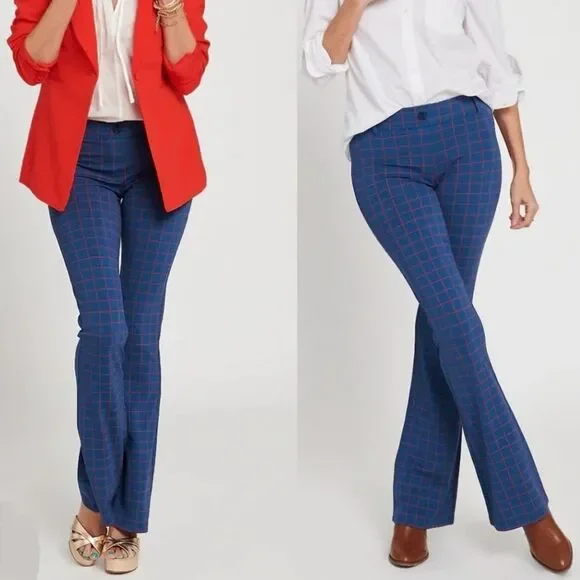 NWOT Betabrand | Tomato Windowpane Navy Blue Red Straight Pants, Womens Large - Picture 8 of 8